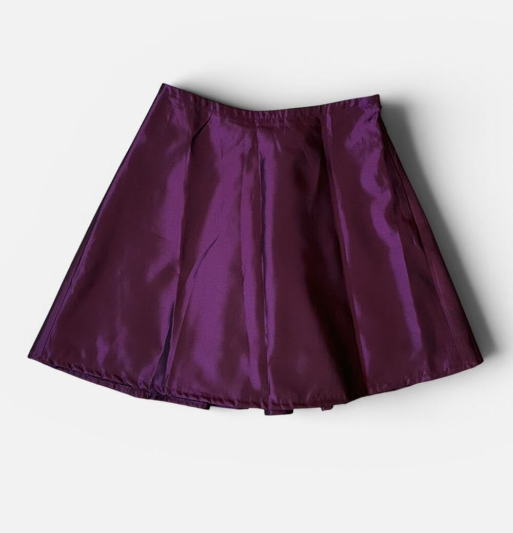 Y2K Metallic Skater Skirt Magenta Futuristic Edgy by Express World Juniors 3/4